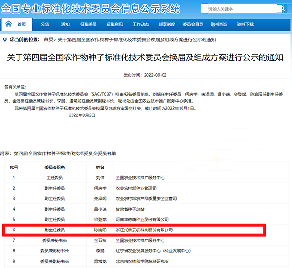 董事长陈渝阳入选全国农作物桃子视频APP最新福利污下载标准化技术委员会副主任委员 董事长陈渝阳入选全国农作物桃子视频APP最新福利污下载标准化技术委员会副主任委员
